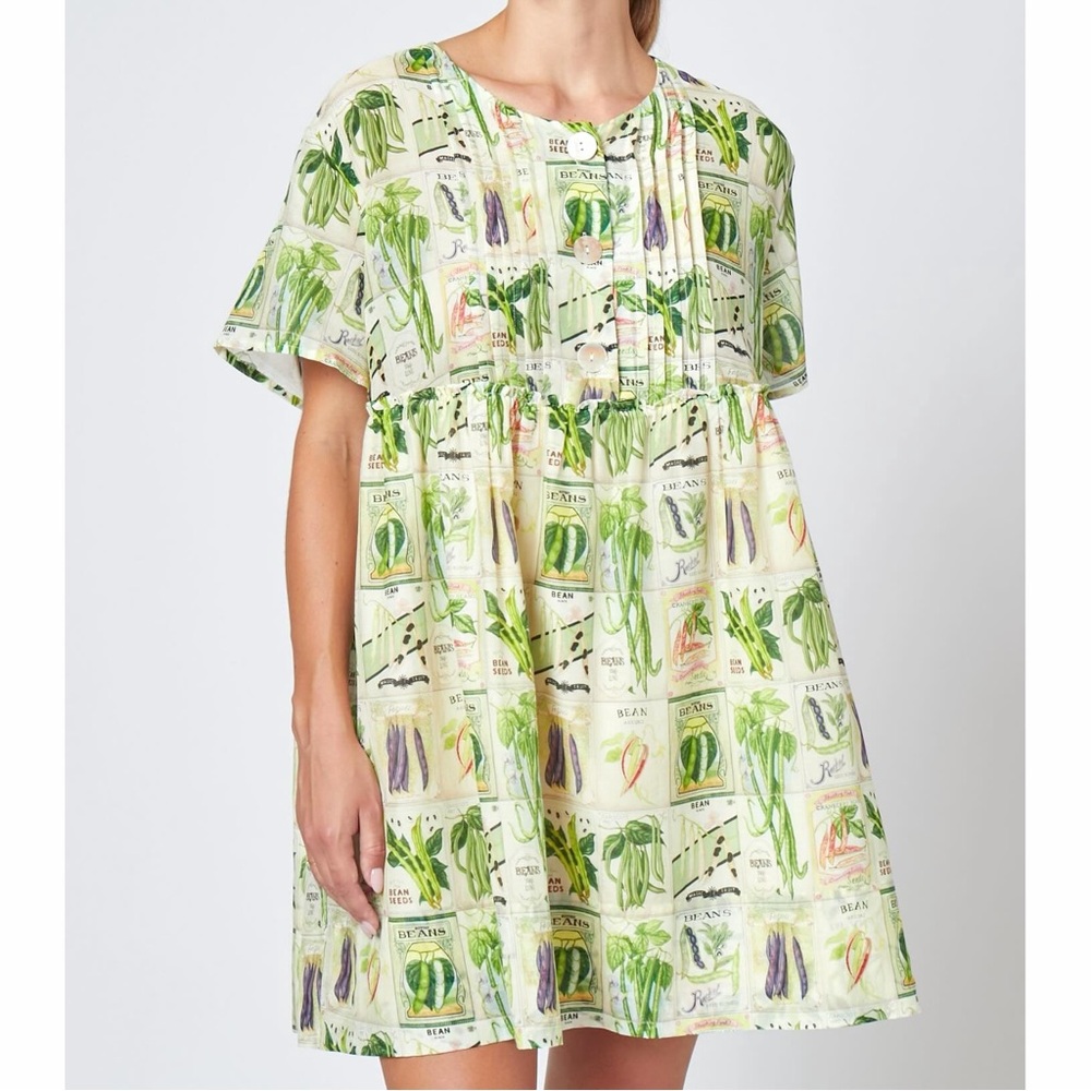 Rachel Antonoff Beans Garden Seed Packet Howard Mini Dress Green Vegetable 2X
